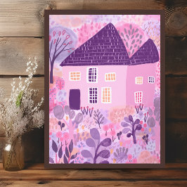 Sweet Watercolor House Garden Illustration Poster