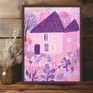Sweet Watercolor House Garden Illustration Poster