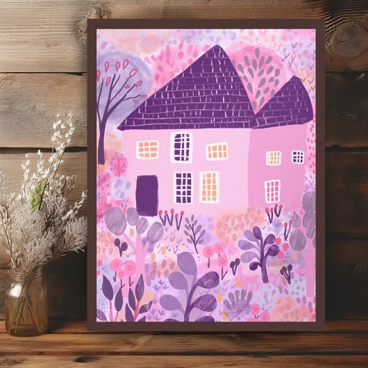 Sweet Watercolor House Garden Illustration Poster