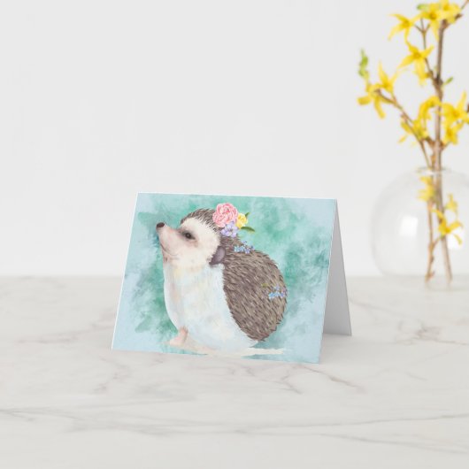 Sweet Watercolor Igel Karte (Gelbe Blume)