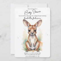 Sweet Watercolor Kangaroo Kinderdusche Einladung