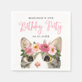Sweet Watercolor Kitty Geburtstagsparty Serviette