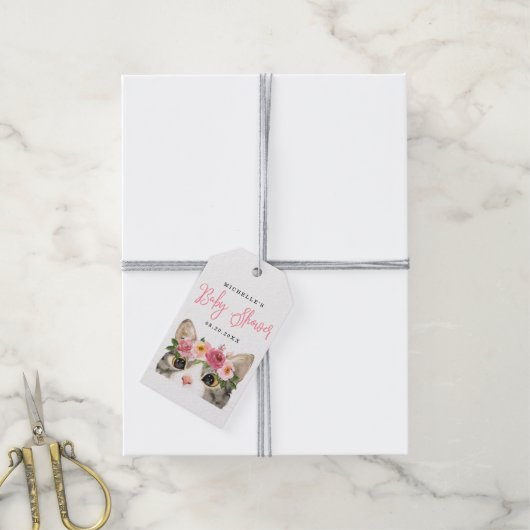 Sweet Watercolor Kitty Girl Babydusche Geschenkanhänger (Mit Garn)