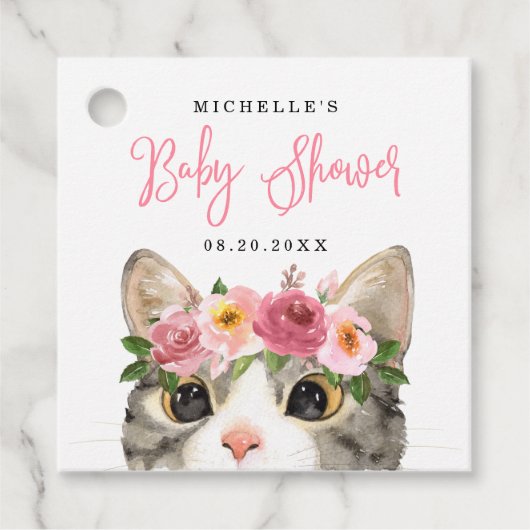 Sweet Watercolor Kitty Girl Babydusche Geschenkanhänger (Vorderseite)