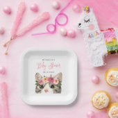 Sweet Watercolor Kitty Girl Babydusche Pappteller (Party)