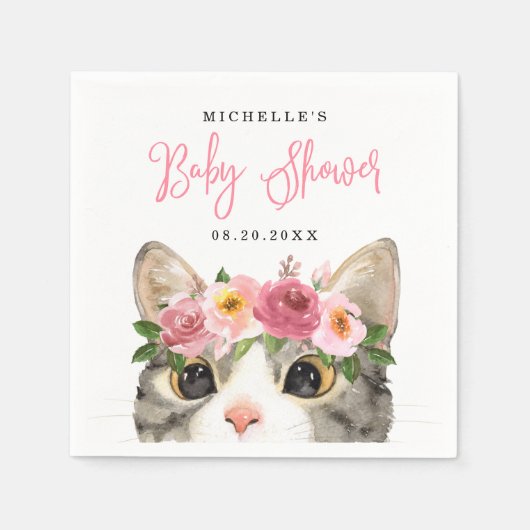 Sweet Watercolor Kitty Girl Babydusche Serviette (Vorderseite)