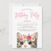 Sweet Watercolor Kitty Kid's Birthday Party Einladung (Vorderseite)