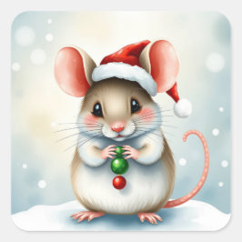 Sweet Watercolor Maus Whimsisches Weihnachtsfest Quadratischer Aufkleber