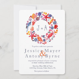 Sweet Watercolor Nautical Wreath Beach Hochzeit Einladung