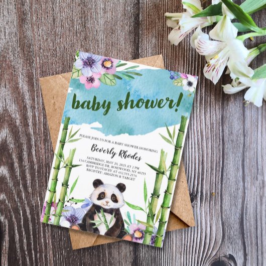 Sweet Watercolor Panda und Bamboo Babydusche Einladung