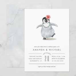 Sweet Watercolor Pinguin Babydusche Einladung