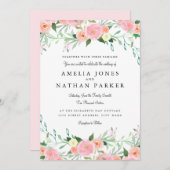 Sweet Watercolor Pink Peach Wedding Einladung (Vorne/Hinten)