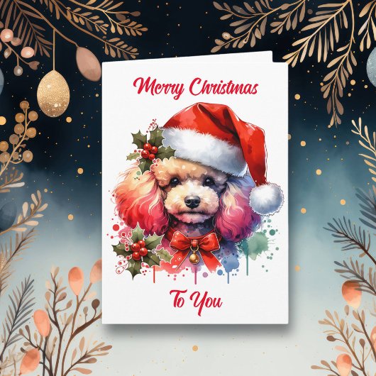 Sweet Watercolor Poodle und Weihnachtsgrüße Karte