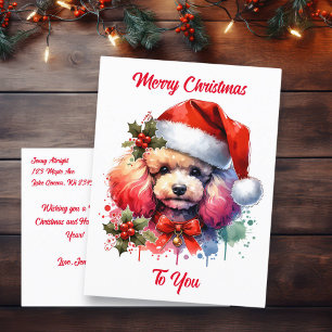 Sweet Watercolor Poodle und Weihnachtsgrüße Postkarte