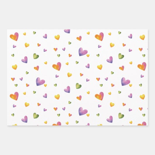 Sweet Watercolor Rainbow Heartern Muster Geschenkpapier Set (Vorderseite 3)