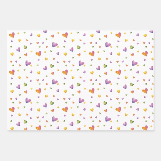 Sweet Watercolor Rainbow Heartern Muster Geschenkpapier Set (Vorderseite 2)