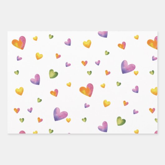 Sweet Watercolor Rainbow Heartern Muster Geschenkpapier Set (Vorderseite)