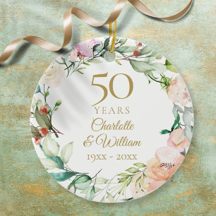 Sweet Watercolor Rose Garland 50 Jahre Jubiläum Keramik Ornament