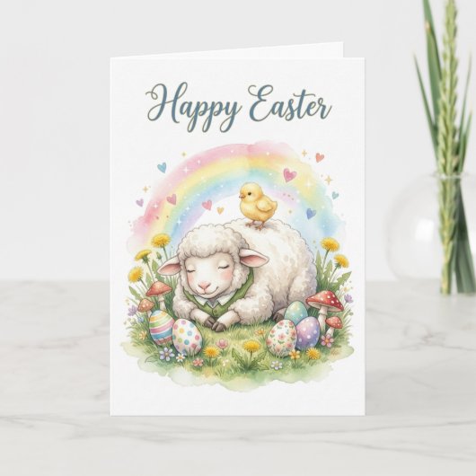 Sweet Watercolor Sheep Easter Card Karte (Vorderseite)