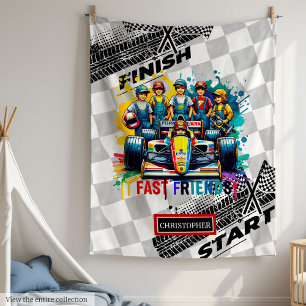 Sweet Watercolor Sport Car Racing Boy Blanket Fleecedecke