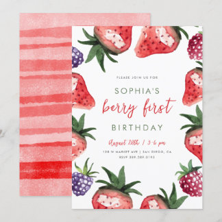 Sweet Watercolor Strawberries Berry Erster Geburts Einladung