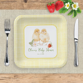 Sweet Watercolor Strawberry Chicks Baby Shower Pappteller