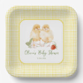 Sweet Watercolor Strawberry Chicks Baby Shower Pappteller (Vorderseite)