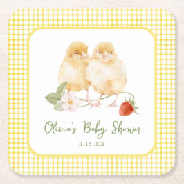 Sweet Watercolor Strawberry Chicks Baby Shower Rechteckiger Pappuntersetzer