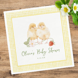 Sweet Watercolor Strawberry Chicks Baby Shower Serviette