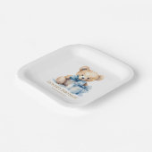 Sweet Watercolor Teddy Bear First Birthday Pappteller (Gewinkelt)