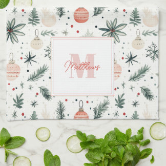 Sweet Watercolor Weihnachtsgrün Mit Monogramm Geschirrtuch