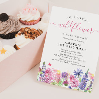 Sweet Watercolor Wildblume 1. Geburtstag Einladung