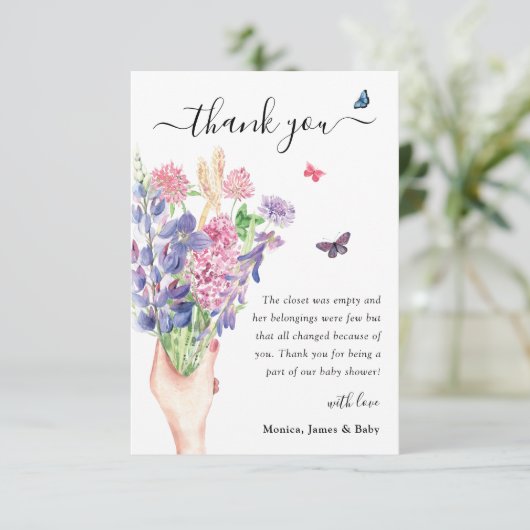 Sweet Watercolor Wildblume Babydusche Dankeskarte (Stehend Vorderseite)