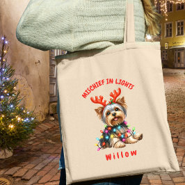 Sweet Watercolor Yorkshire Terrier Festival Lights Tragetasche