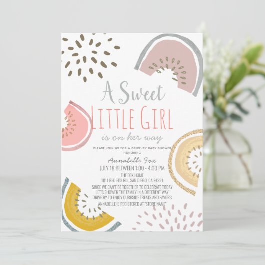 Sweet Watermelon Boho Drive-by Baby Shower Einladung (Stehend Vorderseite)