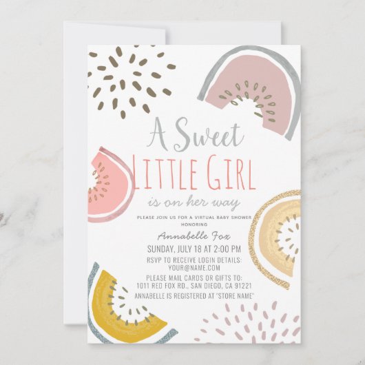 Sweet Watermelon Boho Virtual Baby Shower Einladung (Vorderseite)