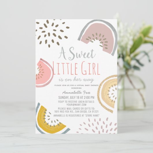 Sweet Watermelon Boho Virtual Baby Shower Einladung (Stehend Vorderseite)