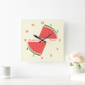 Sweet Watermelon Clock Benutzerdefinierter Text un Quadratische Wanduhr (Zuhause)