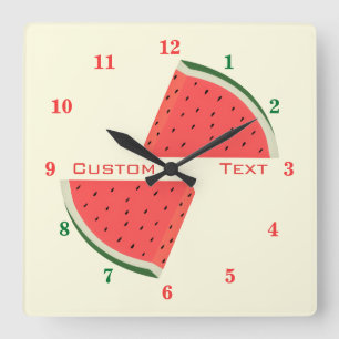 Sweet Watermelon Clock Benutzerdefinierter Text un Quadratische Wanduhr