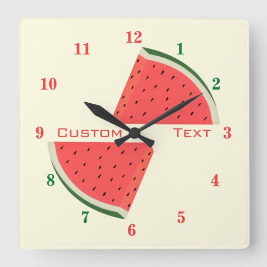 Sweet Watermelon Clock Benutzerdefinierter Text un Quadratische Wanduhr (Vorderseite)
