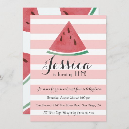 Sweet Watermelon Geburtstag Einladung für Mädchen (Vorne/Hinten)