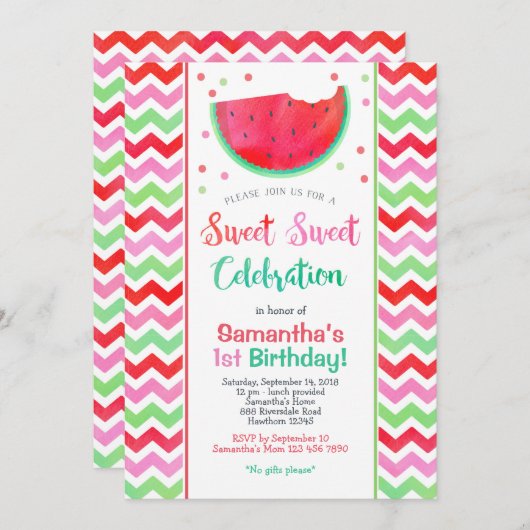 Sweet Watermelon Girl Birthday Party Einladung (Vorne/Hinten)