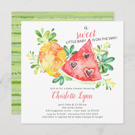 Sweet Watermelon Kinderdusche Einladung (Vorne/Hinten)