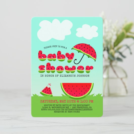 Sweet Watermelon Kinderdusche Einladung (Stehend Vorderseite)