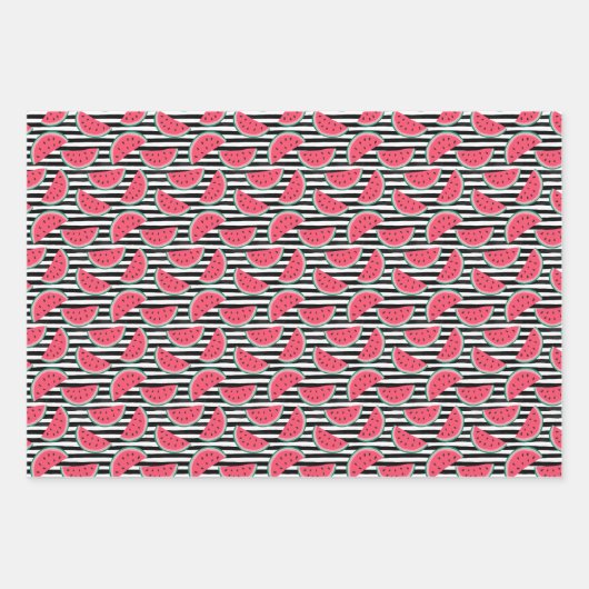 Sweet Watermelon on Stripes Black & White Muster Geschenkpapier Set (Vorderseite 2)