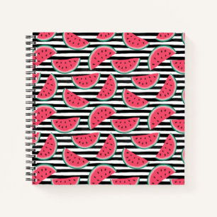 Sweet Watermelon on Stripes Black & White Muster Notizblock