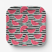 Sweet Watermelon on Stripes Black & White Muster Pappteller (Vorderseite)