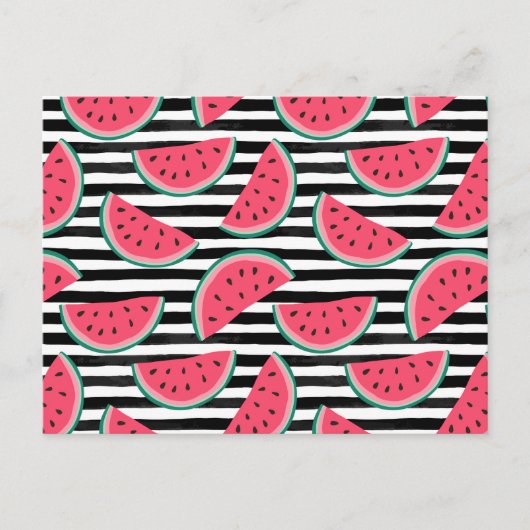 Sweet Watermelon on Stripes Black & White Muster Postkarte (Vorderseite)