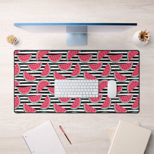 Sweet Watermelon on Stripes Black & White Muster Schreibtischunterlage (Büro 1)