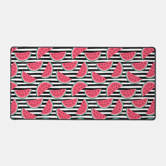 Sweet Watermelon on Stripes Black & White Muster Schreibtischunterlage (Vorderseite)